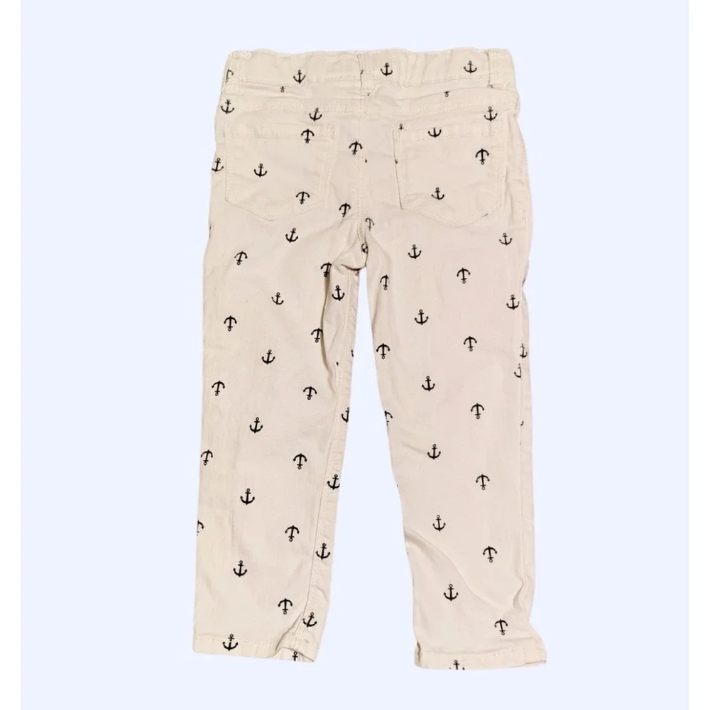 Girls OshKosh B'gosh Anchor Print White Dress Pants Jeans 3T Nautical Preppy‎